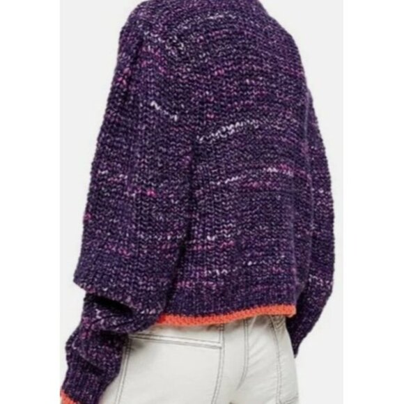 NWT FREE PEOPLE XL WALK ON BY PURPLE ORANGE SNAP YARN BOXY CARDIGAN SWEATER TOP - Picture 4 of 12